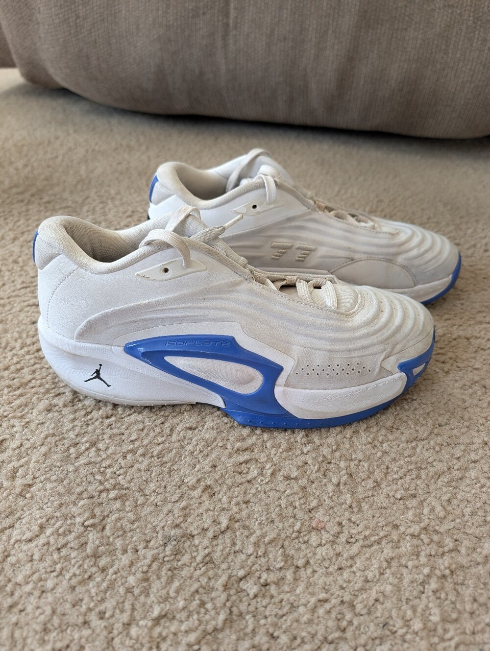 Jordan Mens White and Blue Sneakers